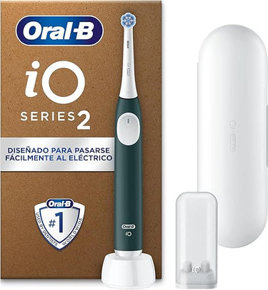 Oral-B iO 2 Cepillo de Dientes Eléctrico Verde Bosque, 1 Cabezal, 1 Estuche De Viaje, 1 Soporte de Recambios de Viaje, 3 Modos De Cepillado, Sensor De Presión y Temporizador, Diseñado por Braun